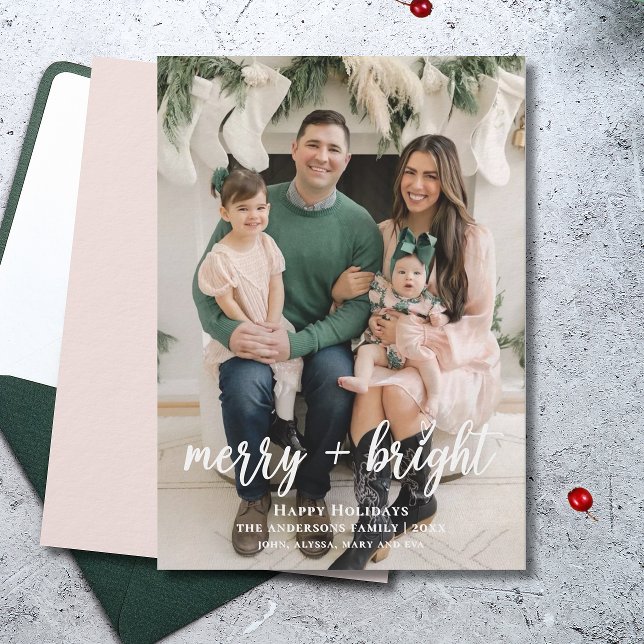Merry Bright Modern Cute Christmas Family Photo Holiday Card (Creator Uploaded)