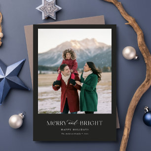 Merry & Bright Modern Family Photo Christmas Black Holiday Card