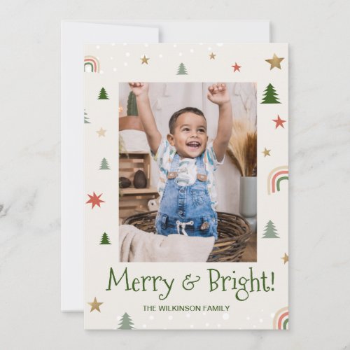 Merry Bright Modern Family photo Christmas icons Holiday Card