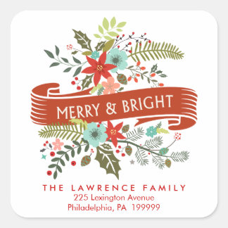 Merry & Bright Modern Floral Address Sticker