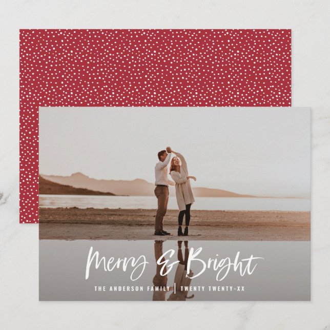 Merry & Bright modern, minimal photo christmas Holiday Card (Front/Back)
