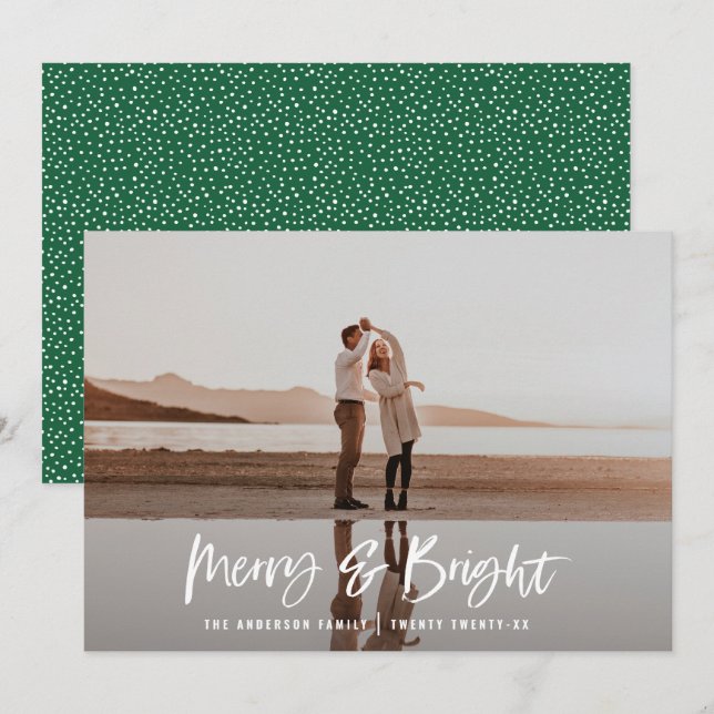 Merry & Bright modern, minimal photo christmas Holiday Card (Front/Back)