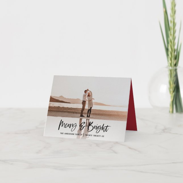 Merry & Bright modern, minimal photo christmas Holiday Card (Front)