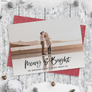 Merry & Bright modern, minimal photo christmas Holiday Card