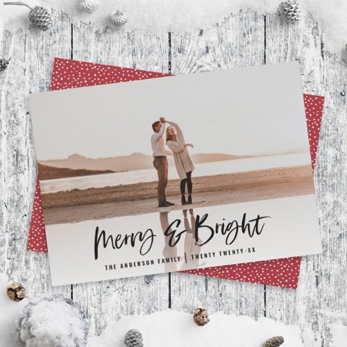 Merry  Bright modern minimal photo christmas Holiday Card