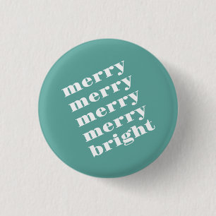 Merry & Bright Modern Minimal Teal Blue Christmas Button