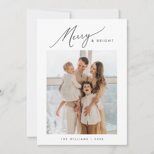 Merry  Bright Modern Minimalist Family Photo Holiday Card