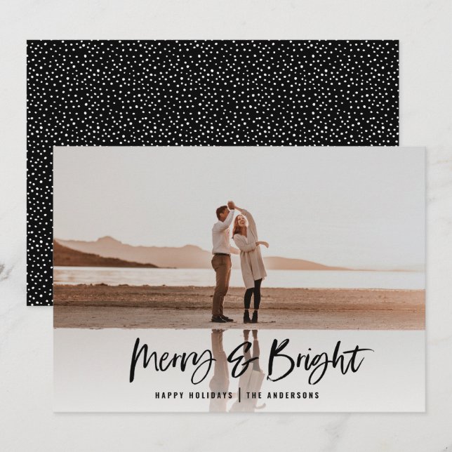 Merry & Bright modern photo christmas card (Front/Back)
