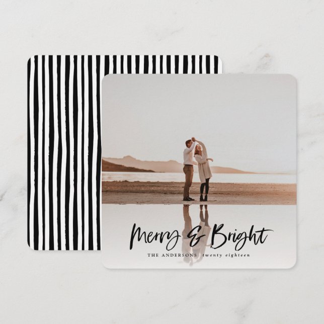 Merry & Bright modern photo christmas card (Front/Back)