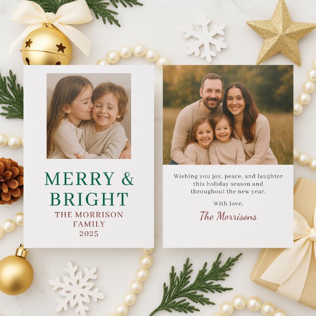 Merry & Bright Modern Photo Christmas Holiday Card (Creator Uploaded)