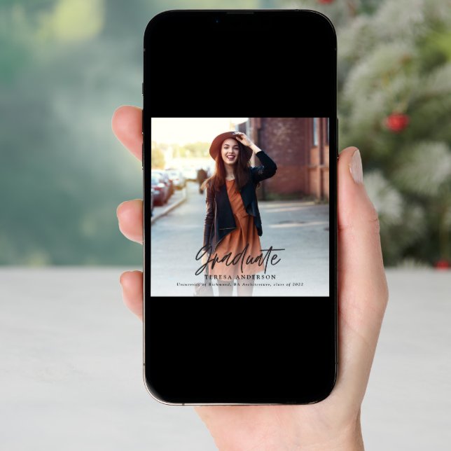 Merry & Bright modern photo graduate Holiday Card (Front Digital)