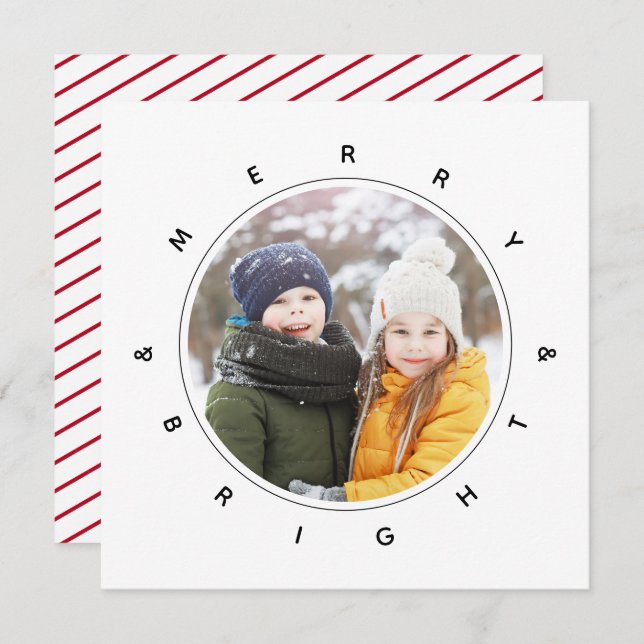 Merry & Bright Modern Photo Simple Holiday Card (Front/Back)