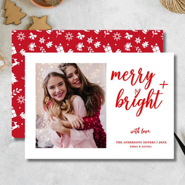 Merry Bright Modern Red Photo Christmas Holiday Card (Creator Uploaded)