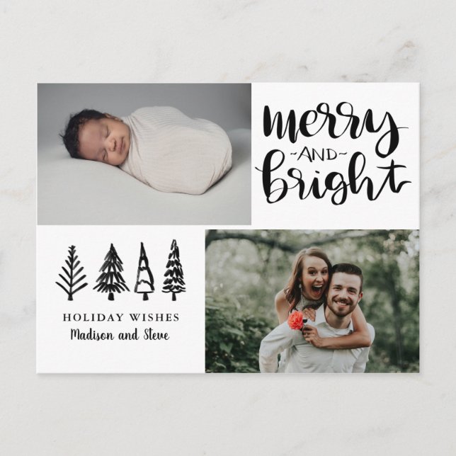 Merry & Bright | Modern Script Holiday Photo (Front)