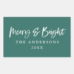 Merry & Bright modern script text christmas Rectangular Sticker