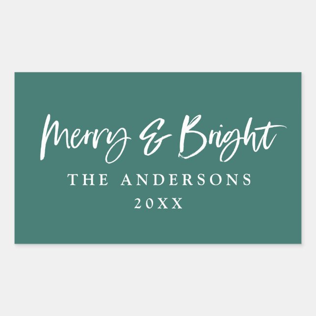 Merry & Bright modern script text christmas Rectangular Sticker (Front)