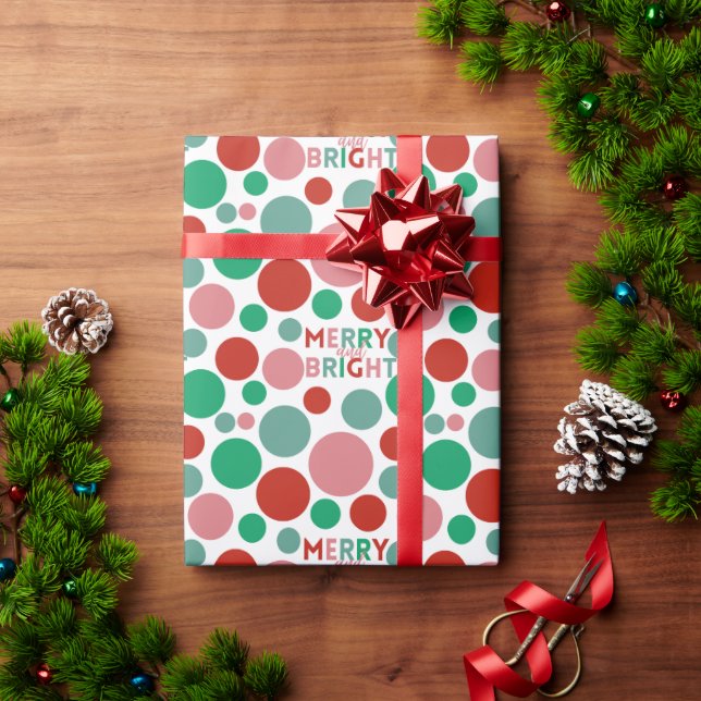 Merry & Bright Modern Simple Polka Dot Pattern Wrapping Paper (Holiday Gift)