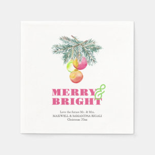 Merry & Bright Modern Watercolor Engagement Party Napkins