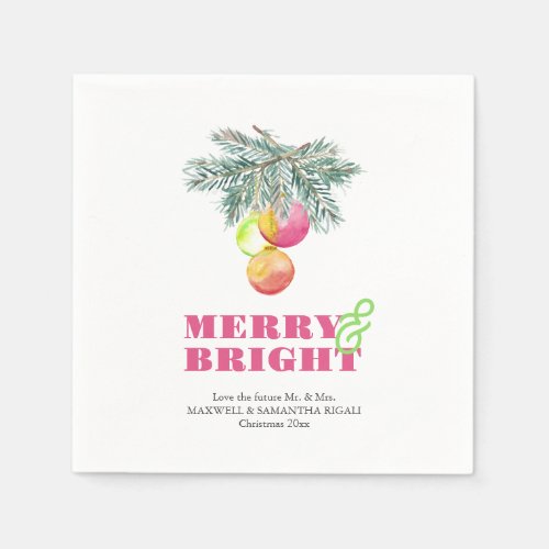Merry  Bright Modern Watercolor Engagement Party Napkins