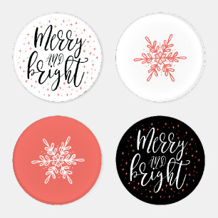 Merry & Bright Modern Winter Christmas Coaster