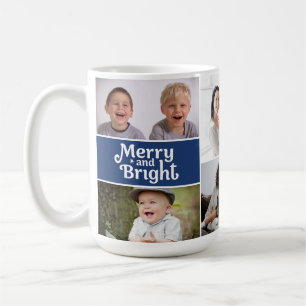 Merry & Bright Multi-Photo Holiday Blue custom Coffee Mug