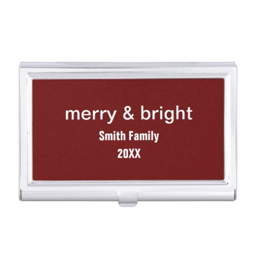 Merry  Bright Name Burgundy Red Christmas Gift Business Card Case