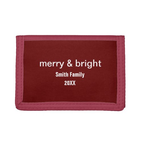 Merry  Bright Name Burgundy Red Christmas Gift Trifold Wallet