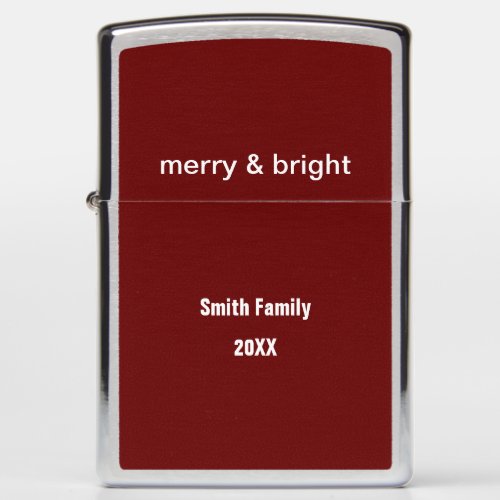 Merry  Bright Name Burgundy Red Christmas Gift Zippo Lighter