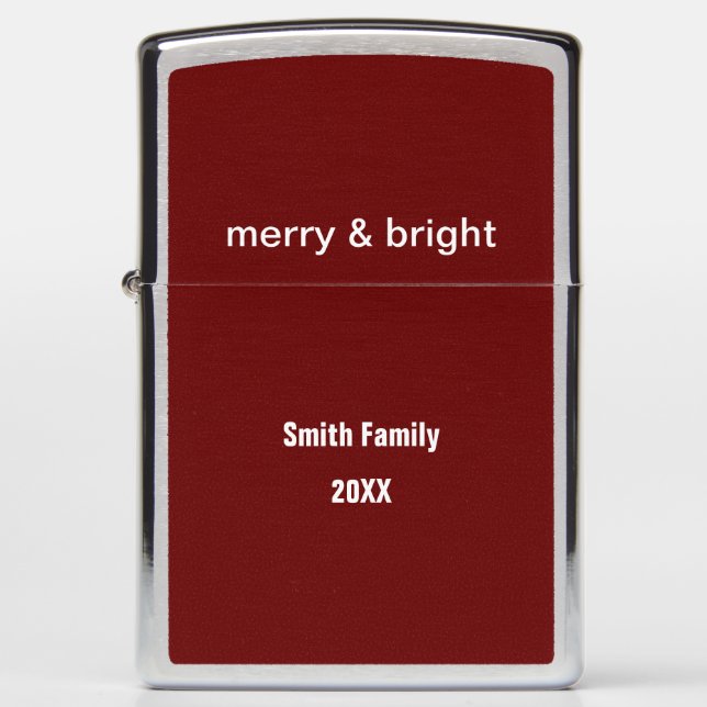 Merry & Bright Name Burgundy Red Christmas Gift Zippo Lighter (Front)