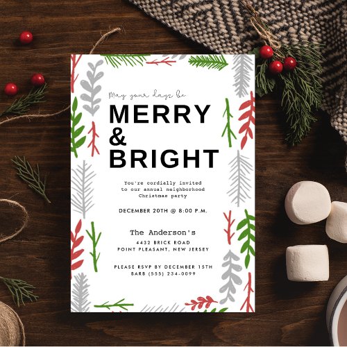 Merry Bright Neighborhood Christmas Party  Invitation