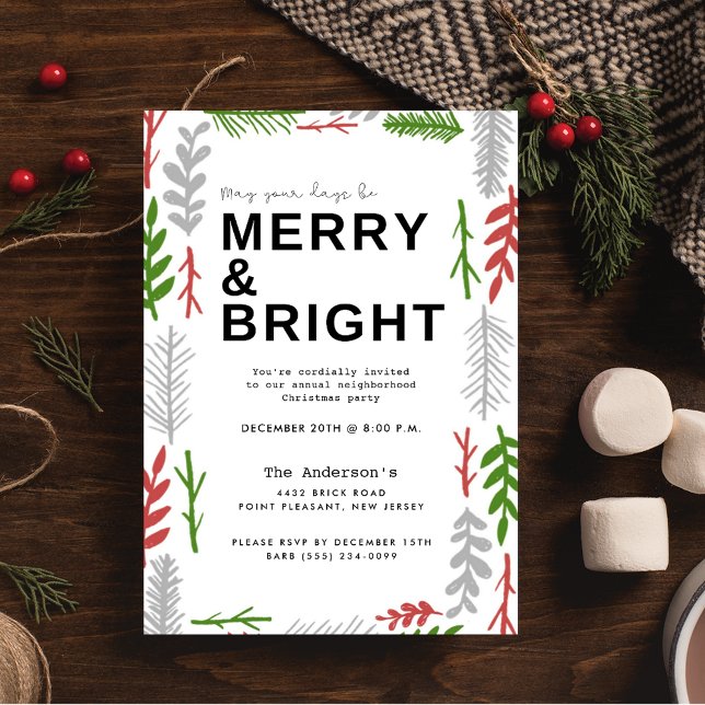 Merry Bright Neighborhood Christmas Party  Invitation (Merry Bright Neighborhood Christmas Party Invitation)