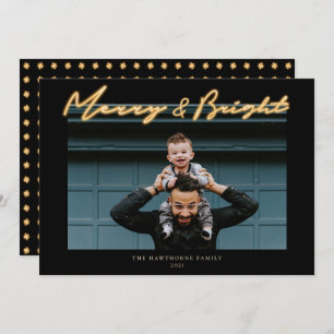 Merry & Bright Neon Lettering Photo Holiday