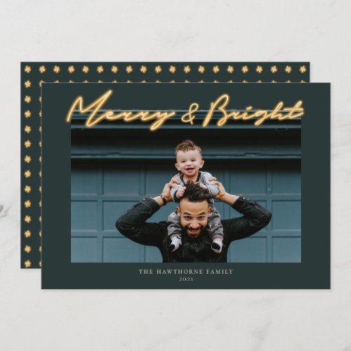Merry  Bright Neon Lettering Photo Holiday Card