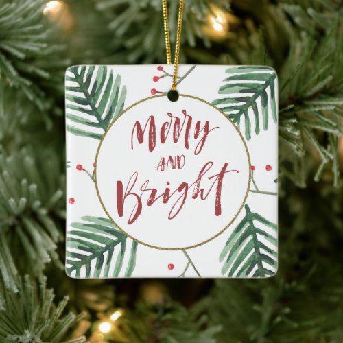 Merry  Bright Newlywed Christmas Photo Ceramic Ornament