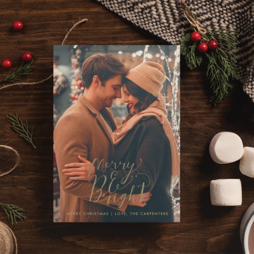 Merry Bright Newlywed Couple Photo Christmas Holiday Card