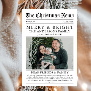 Merry & Bright Newspaper Family Photo Holiday Card