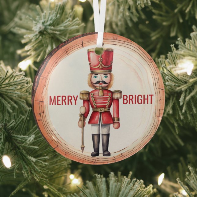 Merry Bright Nutcracker Toy Soldier Glass Ornament (Insitu)