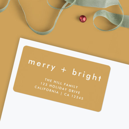 Merry   Bright | Ocher Gold Christmas Address Label
