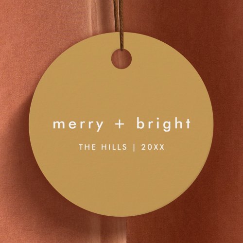 Merry  Bright  Ocher Mustard Gold Christmas Favor Tags