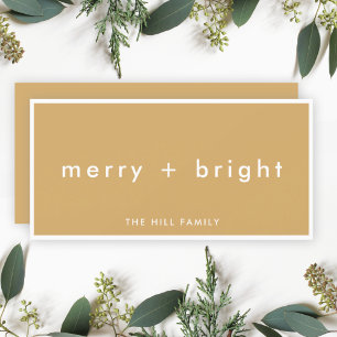 Merry + Bright Ocher Mustard Gold Christmas Holiday Card