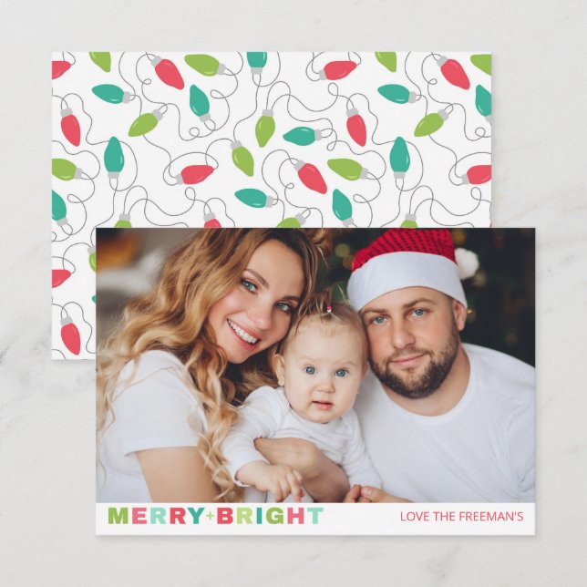 Merry + Bright One Photo Christmas Card (Front/Back)