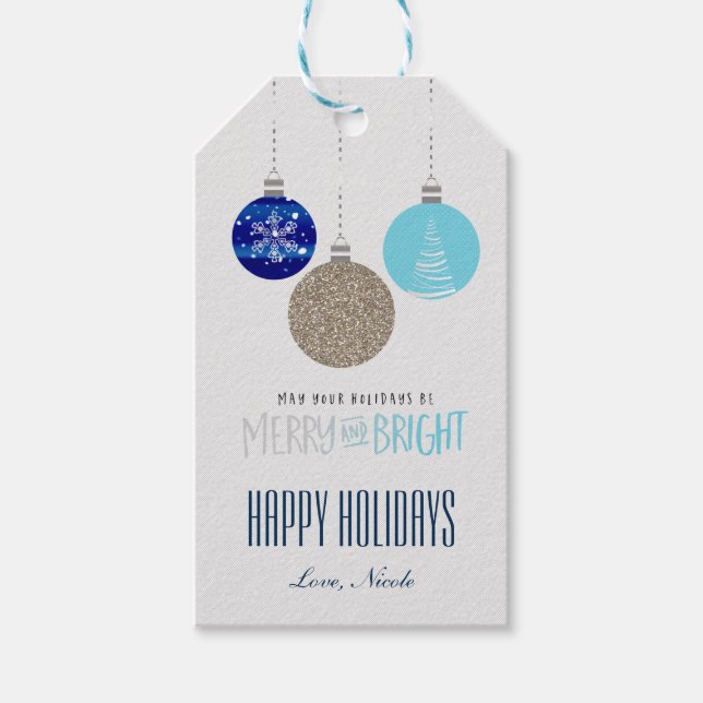 Merry & Bright Ornaments Hang Holiday Gift Tag (Front)