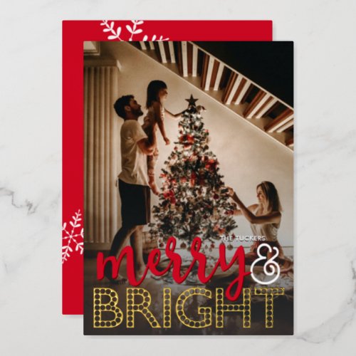 Merry  BRIGHT Overlay Christmas Photo Foil Holiday Card