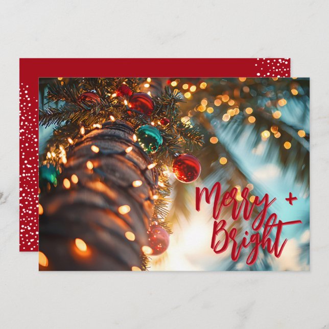 Merry + Bright Palm Tree Business Logo Holiday Card (Front/Back)