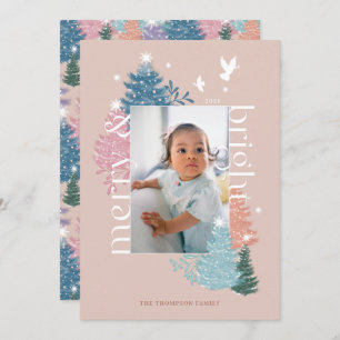 Merry & Bright Pastel Christmas Tree Forest Photo Holiday Card
