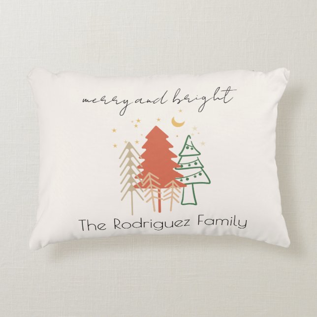 Merry & Bright Pastels Hand drawn Christmas Trees Accent Pillow (Front)