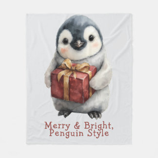 Merry & Bright Penguin Christmas Fleece Blanket
