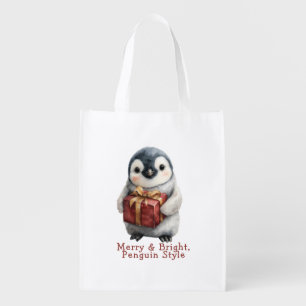 Merry & Bright Penguin Christmas Grocery Bag