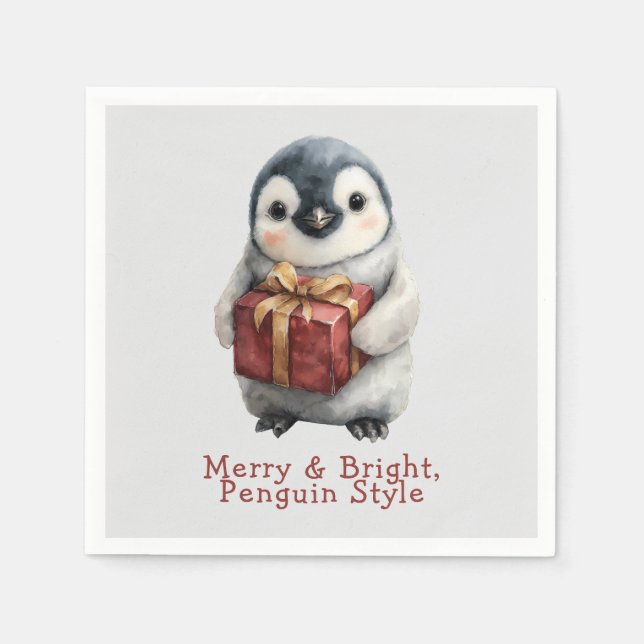 Merry & Bright Penguin Christmas Napkins (Front)