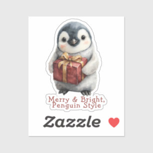 Merry & Bright Penguin Christmas Sticker
